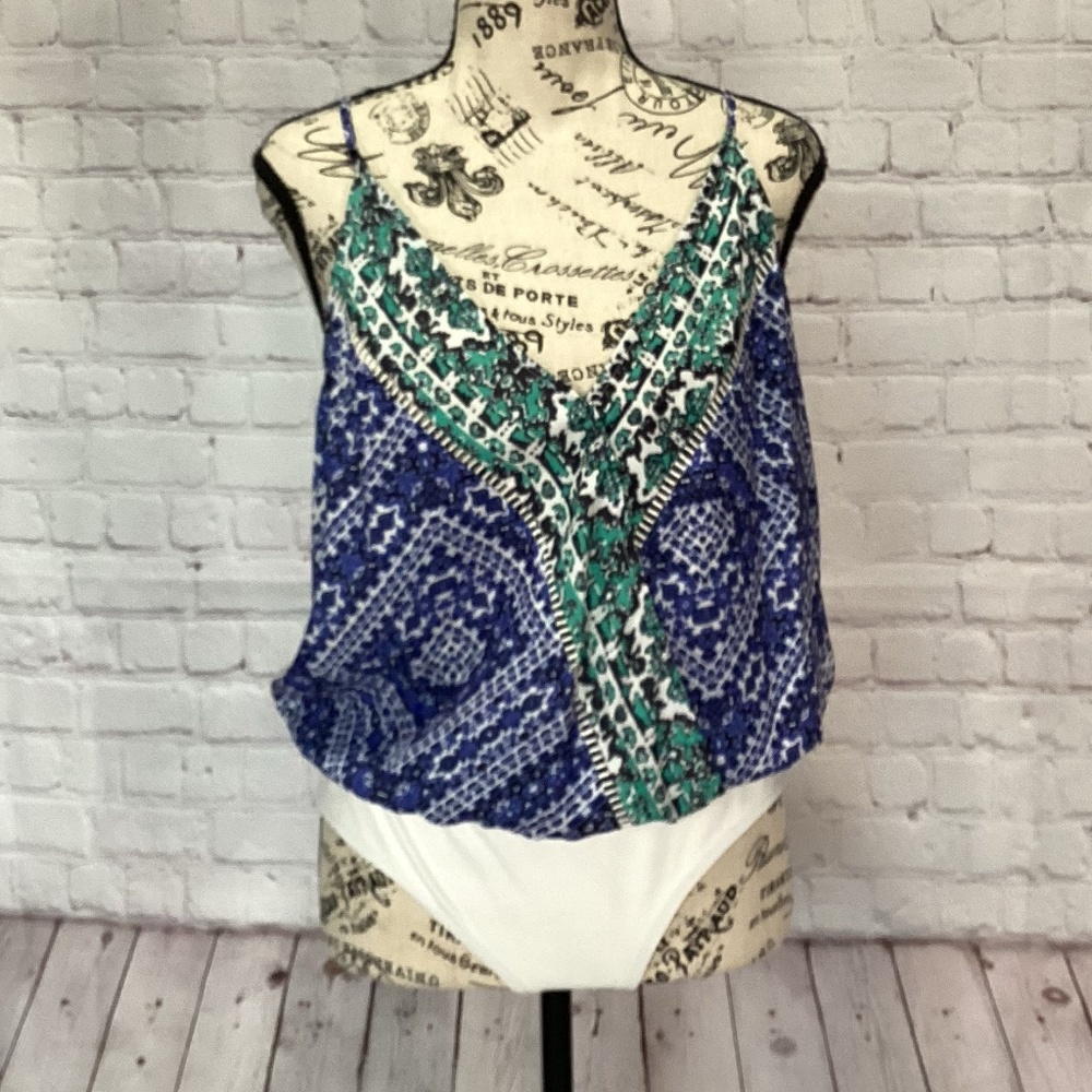 888.Lovers & Friends White & Purple Spaghetti Strap Bodysuit NWT Large